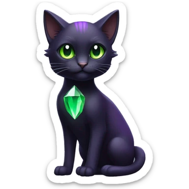 Black Dark-type-Fakémon-Cat Purple eyes, green gem on chest, full body sticker
