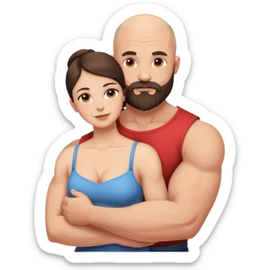 Muscular Bald man with a beard loving on his young beautiful brunette wife  sticker