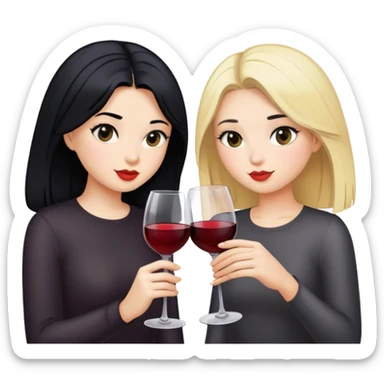 1 blond girl and 1 girl with black hair drinking wine sticker