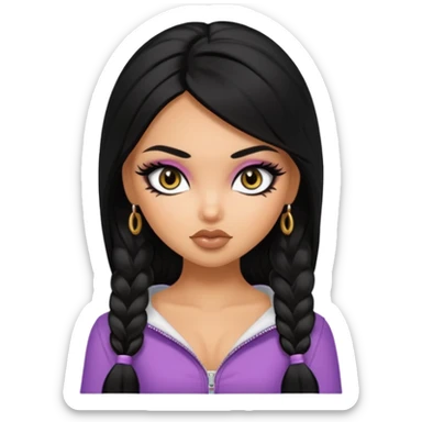 russian features, blackf buzz cat, beauty,  hair, tan skin,  eyes, pretty eyes, black eyeliner, pretty bratz baddie sticker