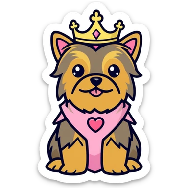 yorkie golden coloring with pink princess crown sticker