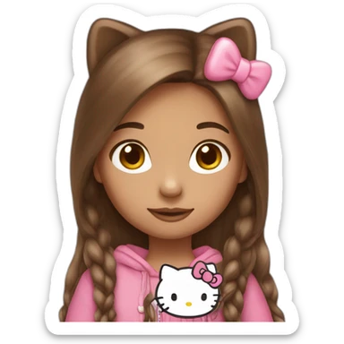 Brown long hair girl dressed with hellokitty sticker