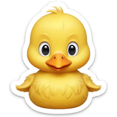 Cinematic Comical Yellow Baby Duck Portrait Emoji, Head tilted dramatically with an exaggeratedly amused expression, featuring a striking, fluffy yellow downy coat with a tiny quirky beak, wide, expressive eyes filled with playful disbelief, Simplified yet hilariously expressive features, highly detailed, glowing with a slightly sassy glow, high shine, dramatic yet playful, stylized with an air of cheeky mischief, bright and endearing, soft glowing outline, capturing the essence of a spirited and over-the-top duckling, so meme-worthy it feels like it could peep its way into internet fame instantly! sticker