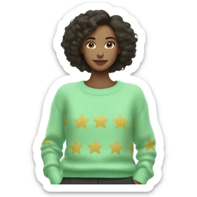 Knit pastel green sweater with golden starry design sticker