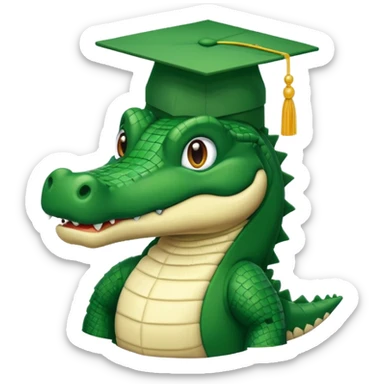An 8-bit academic gator. The background is a solid white circle sticker