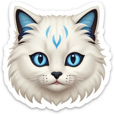A beautiful white Neva Masquerade cat with blue eyes, dark markings on the face (like a mask), ears, and tail. Fluffy fur, cute expression, stylized as an emoji. Minimal details, flat design, vibrant colors. sticker