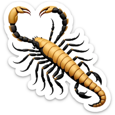 A 3D cartoon scorpion tattoo on a forearm, black ink, detailed stinger and claws, soft lighting, Memoji-style realism. sticker
