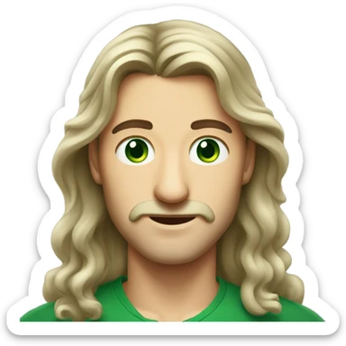 polish man with long hair middle part, green eyes and long nose sticker