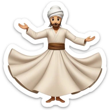 Cinematic Realistic Whirling Dervish Pop Culture Emoji, showcasing a mystical portrayal of traditional Sufi dance rendered with fluid textures and dynamic, spiritual lighting. sticker