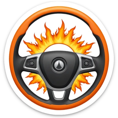 a car steering wheel with an explosion in the center sticker