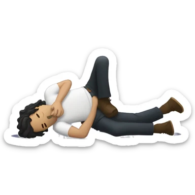 Black long haired white man lying prone unconscious on the ground sticker