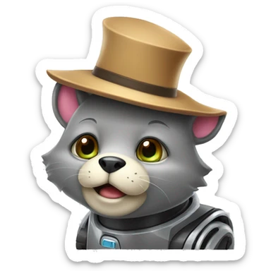 Orso robot cattivo con un cappello a cilidro  sticker