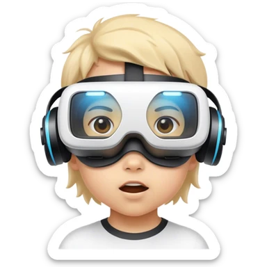 Child wearing virtual reality glasses, with a curious and engaged expression, exploring the digital world through VR technology. sticker