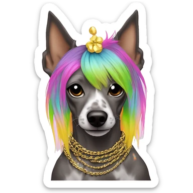 Punk Chinese crested dog neon rainbow hair gold chain punk piercings tattoos punk ear piercings sticker