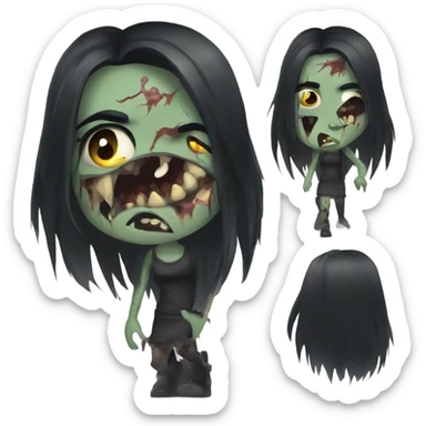 girl zombie with black long hair with teeth and serious face  sticker