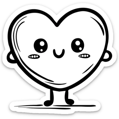 A playful mascot of heart-shaped butt cheeks shown upside down, with cute face, arms and legs. Hand-drawn outline style. sticker