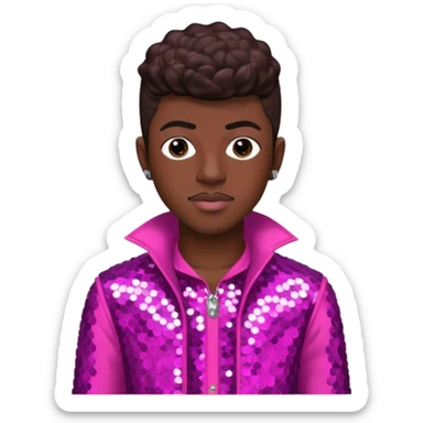 Lil Nas X with dark brown hair, dark pink sequin outfit sticker