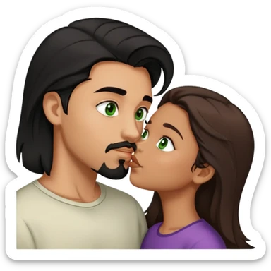 Boy with goatee￼ and black hair brown eyes kinda tan kissing girl brown hair green eyes a little tan sticker