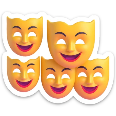 drama masks showing extreme emotions - one with exaggerated smile, one with dramatic frown sticker