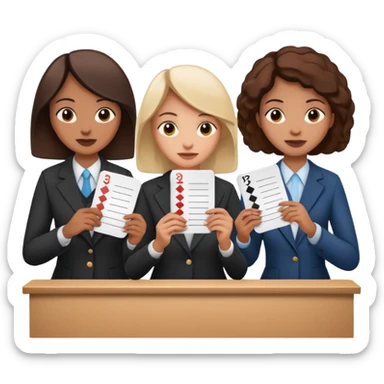 a group of jury members holding up score cards, simple, expressive, no text on cards sticker