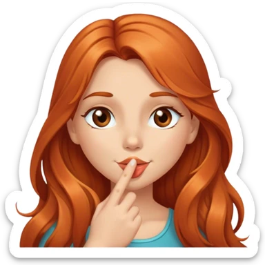 Girl with long copper hair, brow eyes, blowing a kiss and winking sticker