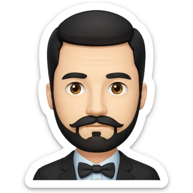 emoji of a 30-year-old man, mature appearance, gentleman features, black hair, beard and mustache, thoughtful expression sticker