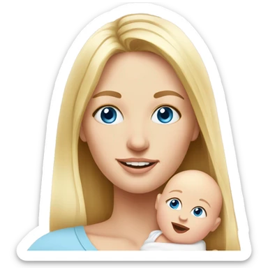 blue eyed blonde mom and newborn girl realistic pink sticker