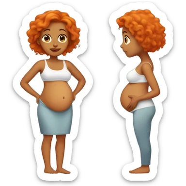 Tan girl with orange hair holding her pregnant stomach sticker
