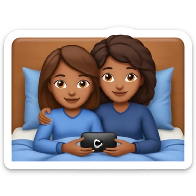 Two brown skin girls cuddling in bed watching tv sticker