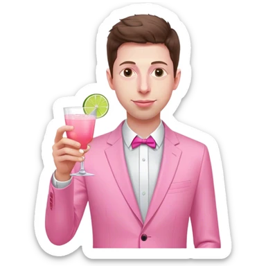 Exactly looking like Sam Altman, dressed in an all-pink suit, with one hand holding a pink tequila drink.  sticker