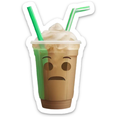 Iced coffee with green paper straw sticker