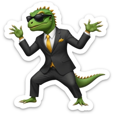 capitalist iguana banker godfather with black sunglasses breakdance no problem sticker