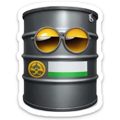 oil drum with hazardous waste and sunglasses sticker