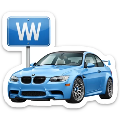 Make me an emoji with a blue bmw M3 and some kind of sign that says ‘W LZR’ sticker