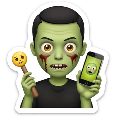 zombie emoji with buzz cut black hair and black t-shirt  iPhone stick  sticker