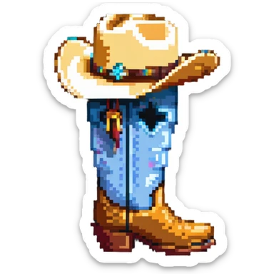 A traditional Russian valenok felt boot wearing a cowboy hat sticker