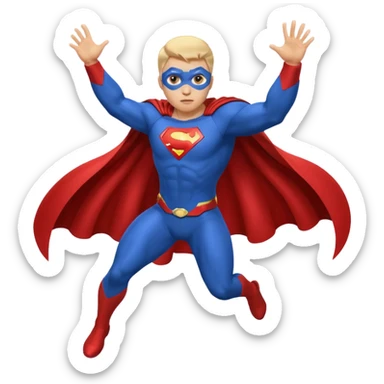 flying superhero in a blue suit with a developing cape sticker