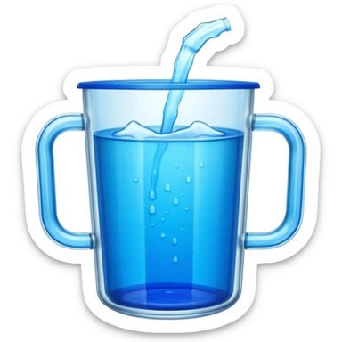 A large clear glass mug with a bright blue liquid inside. Mug had no curve to it, up and down with ridges. Similar to a beer mug. For a drink called a trashcan sticker