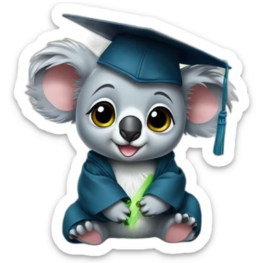 cuty koala similar to baby yoda with a university mortarboard sticker