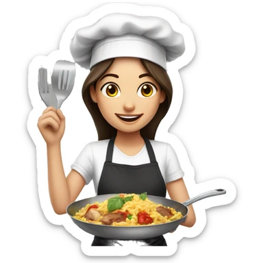 Brunette girl in a cook hat makes dinner  sticker
