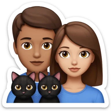 pretty girl with brown hair and makeup with black cat beside her and boyfriend with light skin and brown hair, emoji style sticker