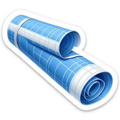 side perspective of a blue rolled-up blueprint plan with white lines sticker