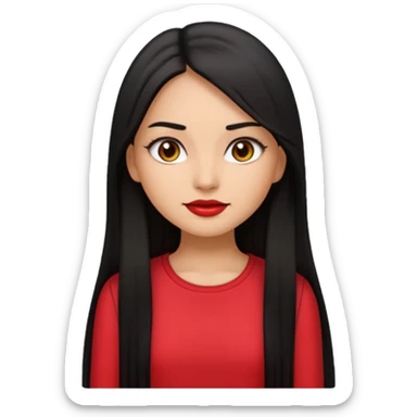 create a girl emoji with long black hair, straight hair and tan skin, with latina makeup and red clothes sticker
