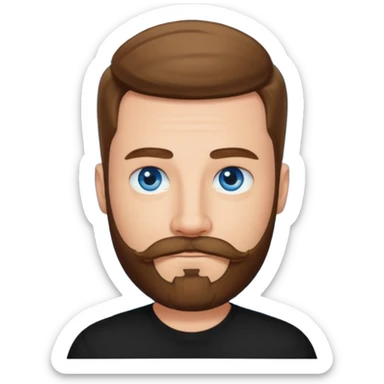 a good looking like leonardo di caprio blue eyes, beard, mustache, a black shirt sticker