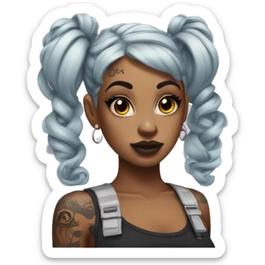 Tattooed girl with space buns and side bang sticker