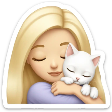 White girl blonde hair sleeping with white kitty sticker