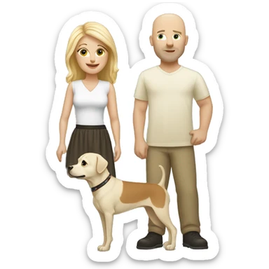 Bald Caucasian man and blonde woman with two small dogs  sticker