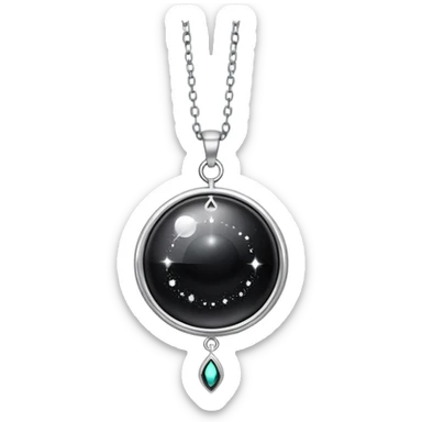 ethereal onyx stone radiating silver energy, cosmic dust around it, delicate floating chain sticker