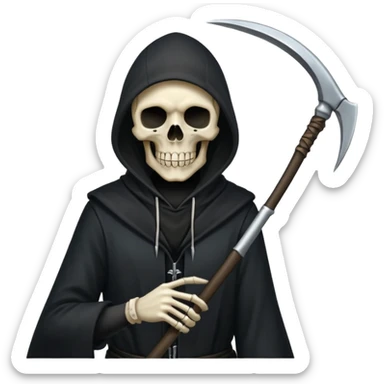 zoomed black hood skull scythe sticker