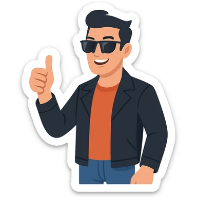 flat toon style cool guy giving a thumbs up, no background sticker
